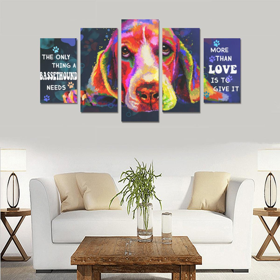 Basset Hound Canvas Wall Art  5-Pieces