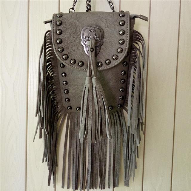 GOTHIC SKULL RIVETS TASSEL SHOULDER BAG